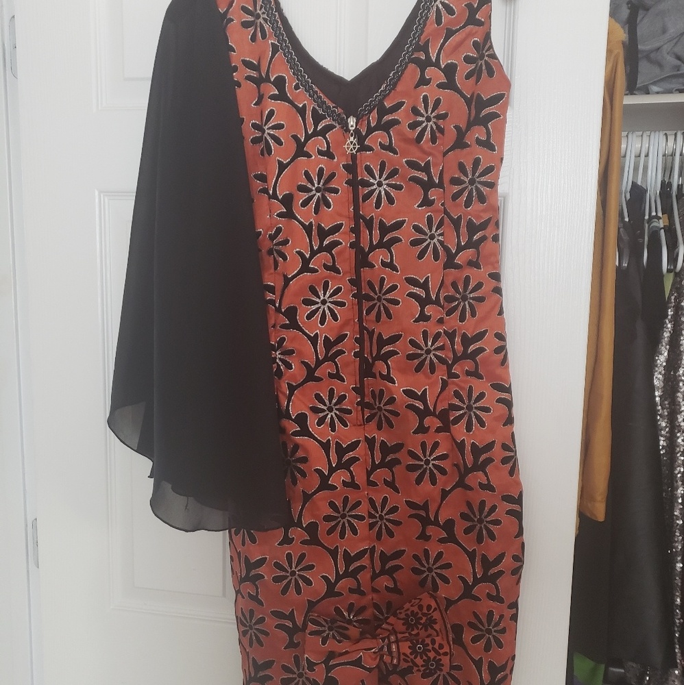 African Dress Chiffon One Hand & Bow Botton Back